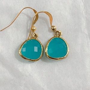 New Aqua Chalcedony Quartz Stone Drop Earrings Seafoam